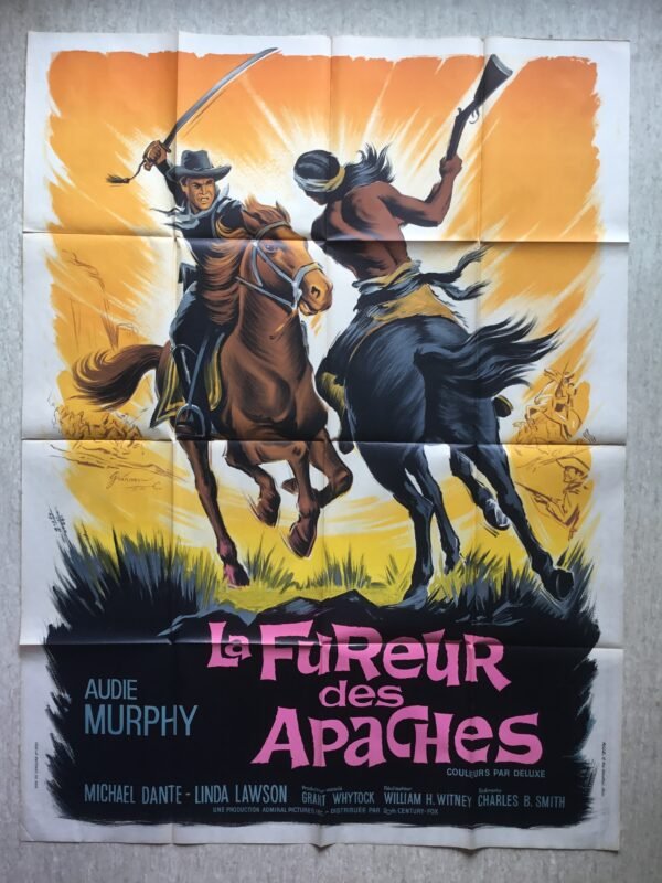 Affiche de cinéma vintage et originale du film la fureur des apaches